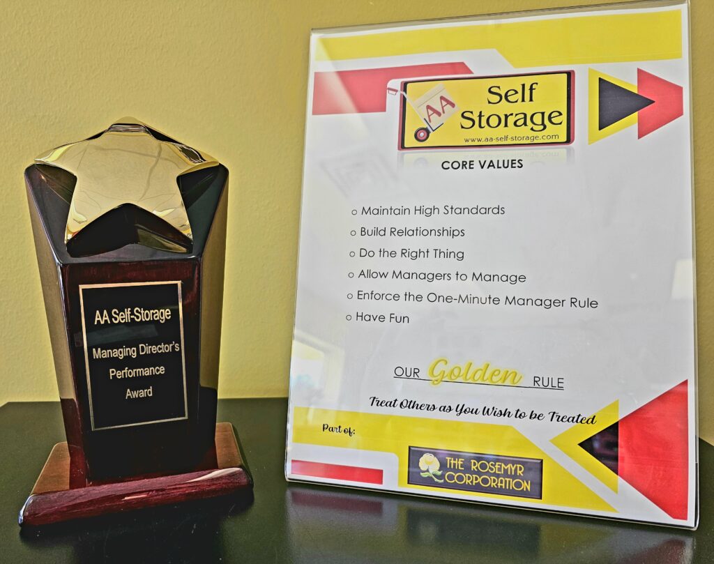 AA Self Storage Manager's Award and Core Values